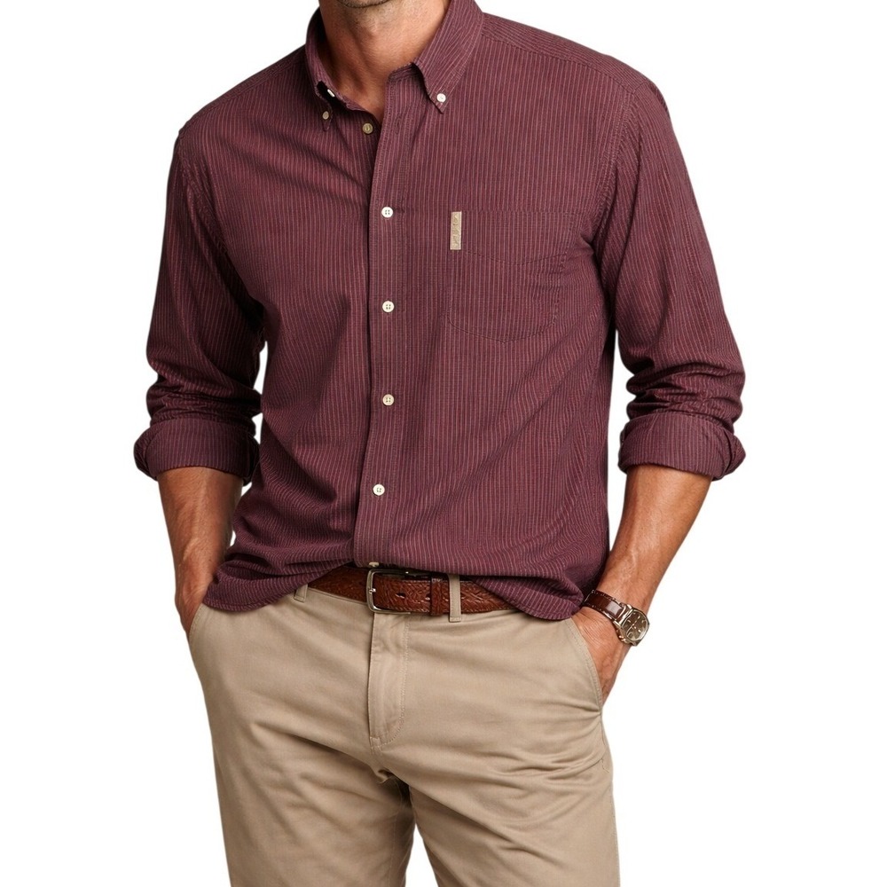 Columbia Button Down Mens Shirt Sz. XL Burgundy Micro Check Long Sleeve